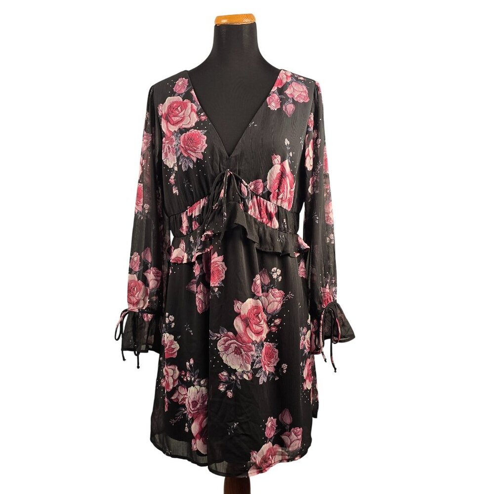 New Xhilaration Women's Black/ Pink Floral Dress Size M - Picture 2 of 9